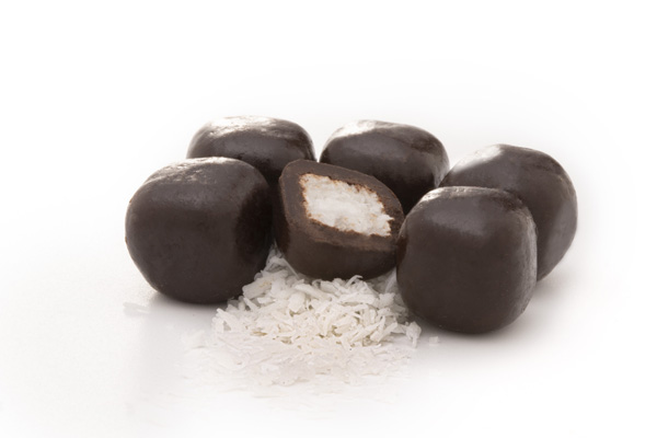 Dark chocolate coated coconut