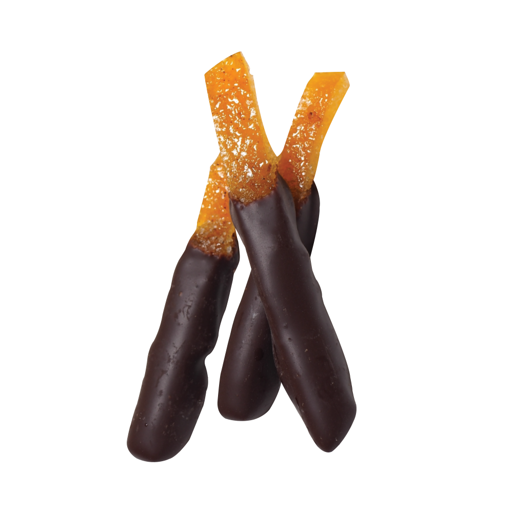 Dark chocolate coated orange stick